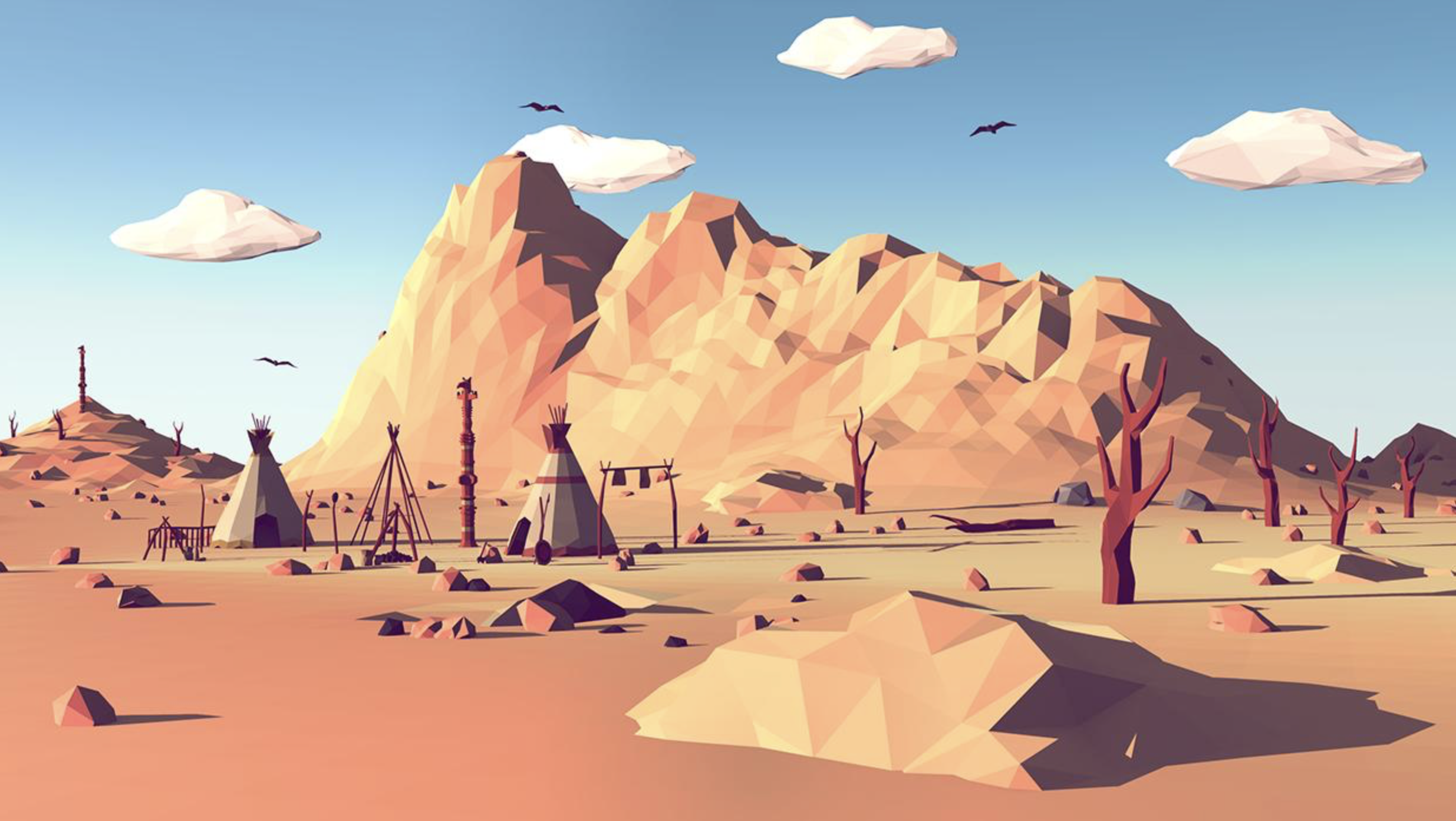 Voorbeeld van een gestileerd Low Poly landschap